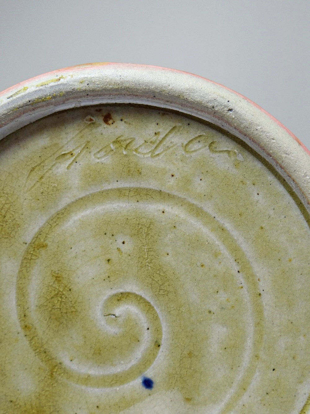 Decorative pot vintage two-tone glazed stoneware spice box handmade signed