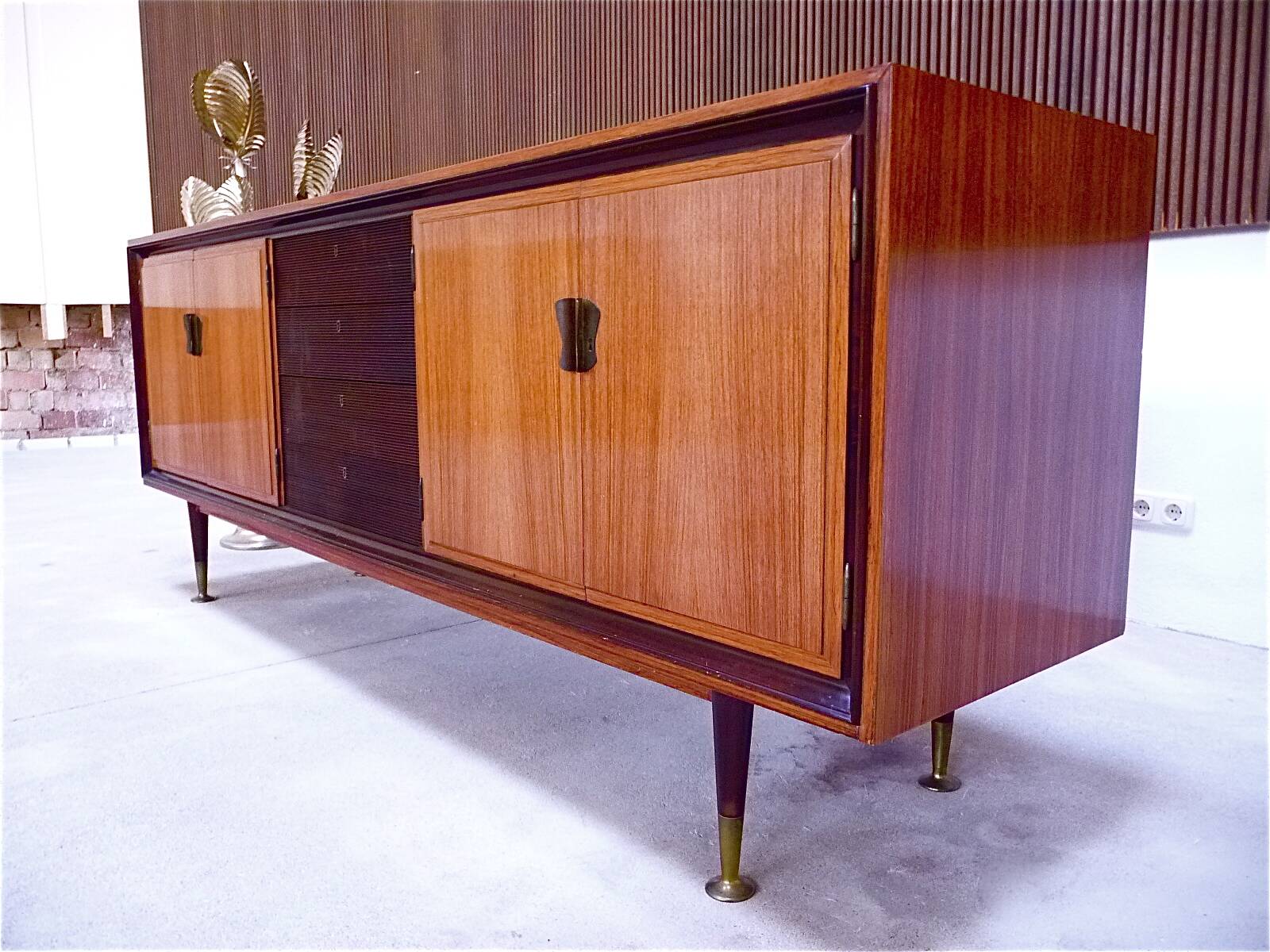 Large Italian Mid-Century Sideboard with Brass Details, 1950s