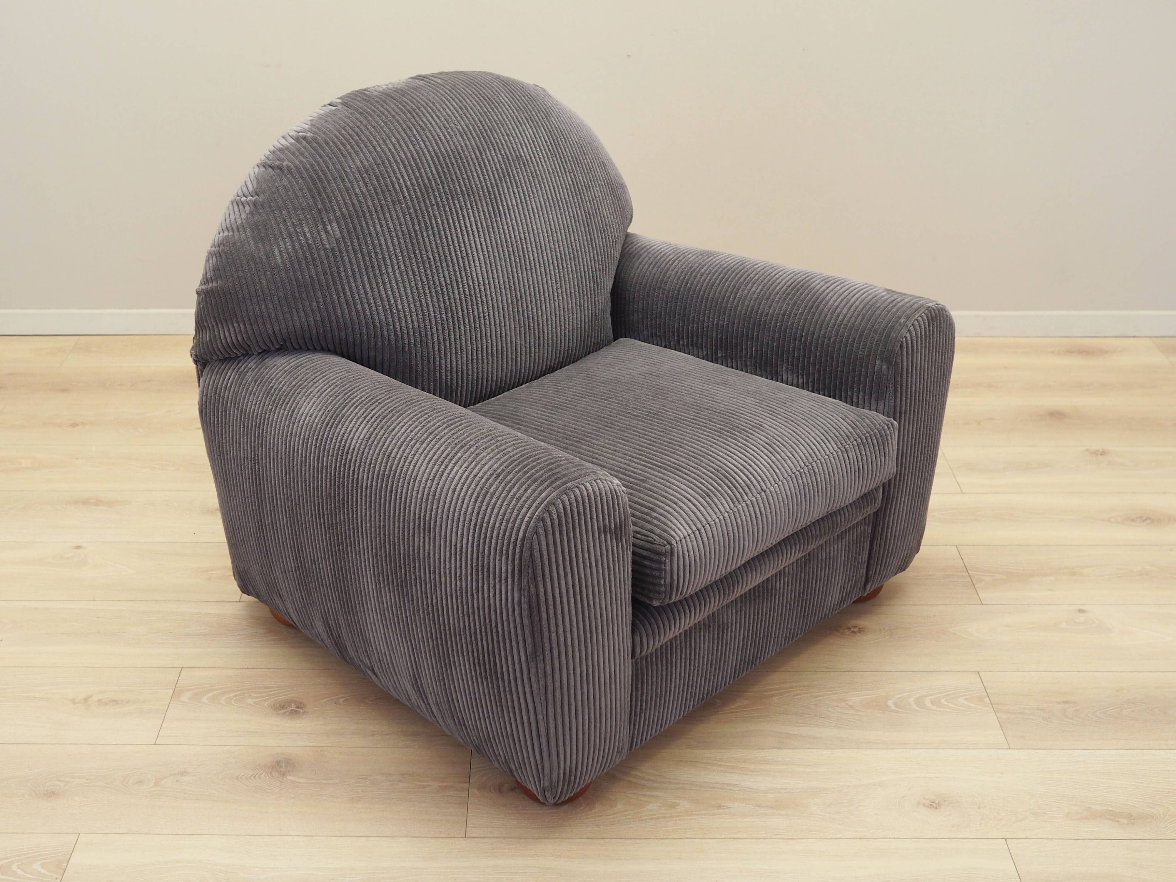 Grey velour armchair, Italian design, 1980s, production: Italy