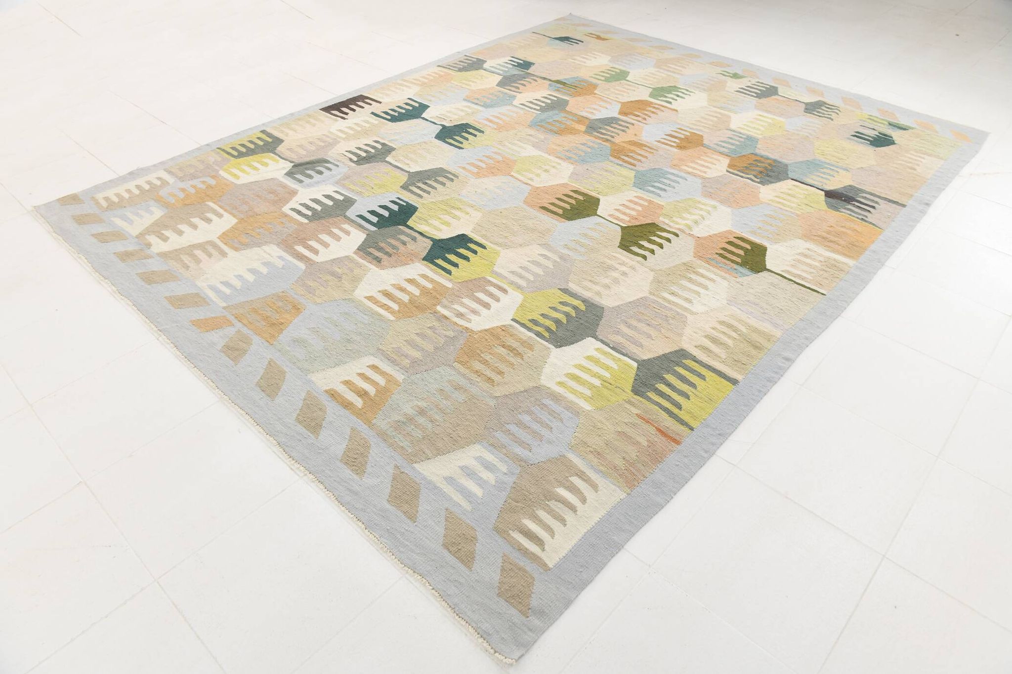9x12 Kilim Pastel Tones Overisze Anatolian Flatweave Kilim Rug, 270x352 Cm