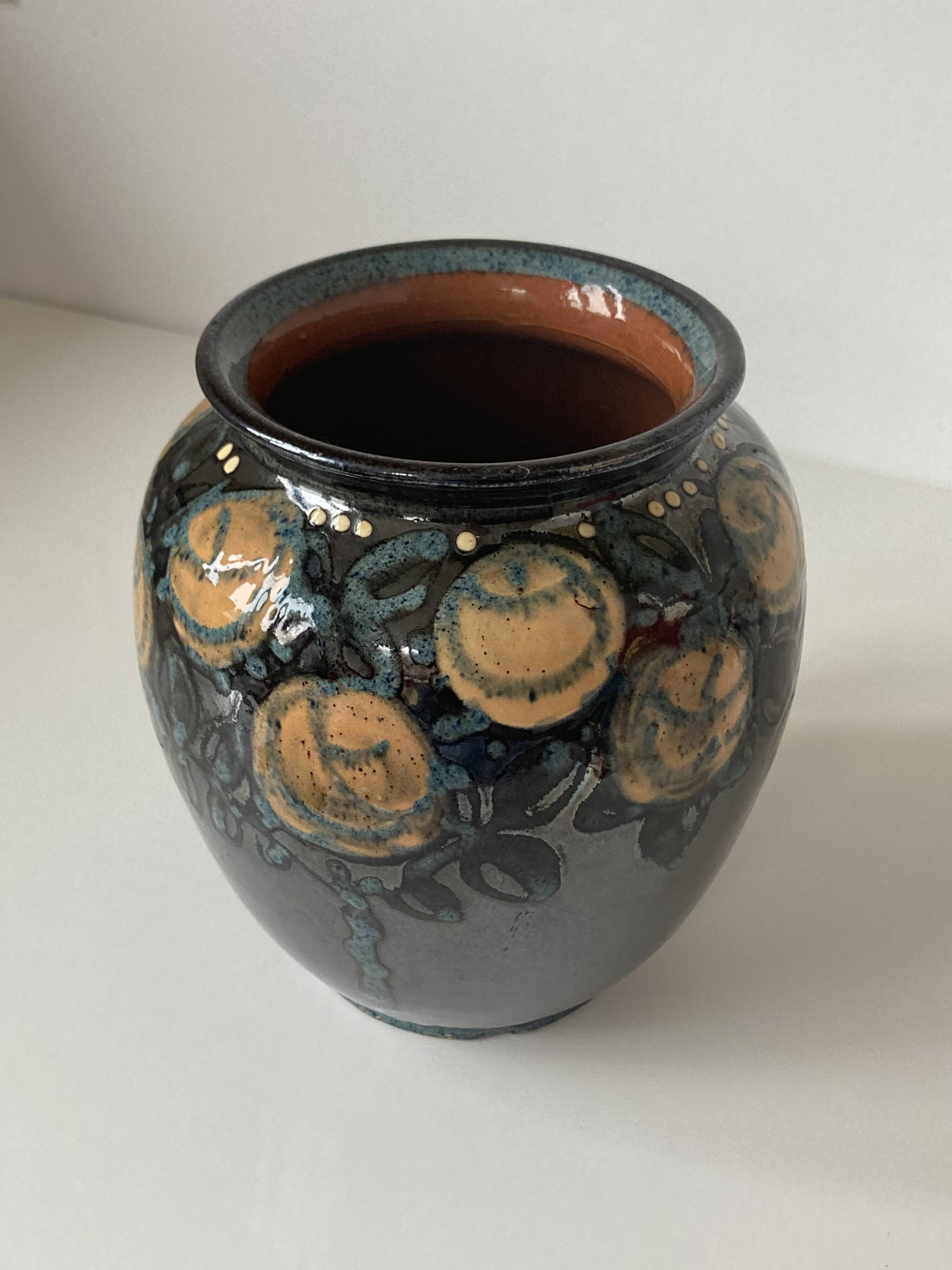 Beautiful ceramic vase with floral decoration by Paul Jacquet dating from the 1930s