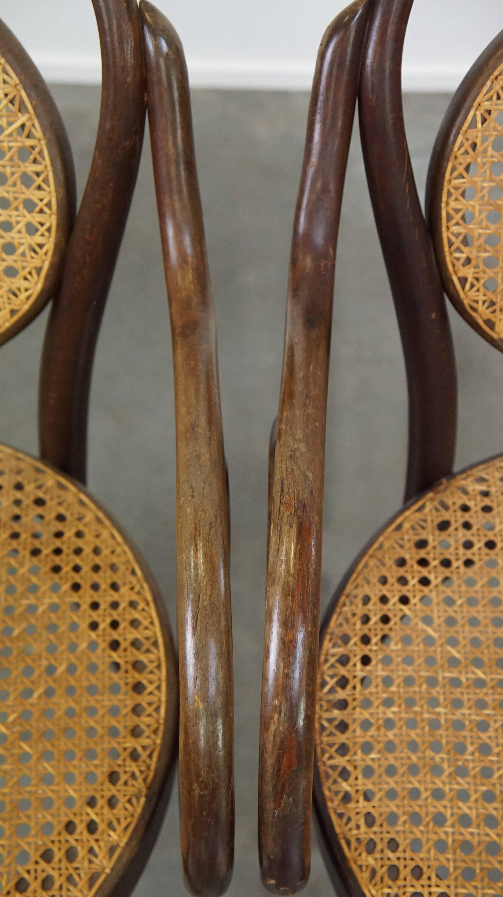 Very elegant, characterful, and graceful set of 4 Art Nouveau design bistro chairs