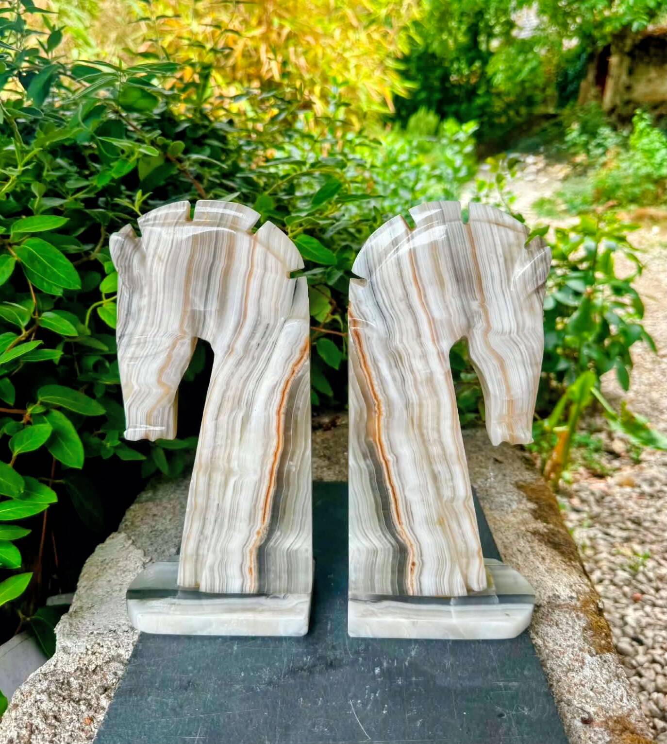 Pair of onyx bookends horse 1960s Italy vintage