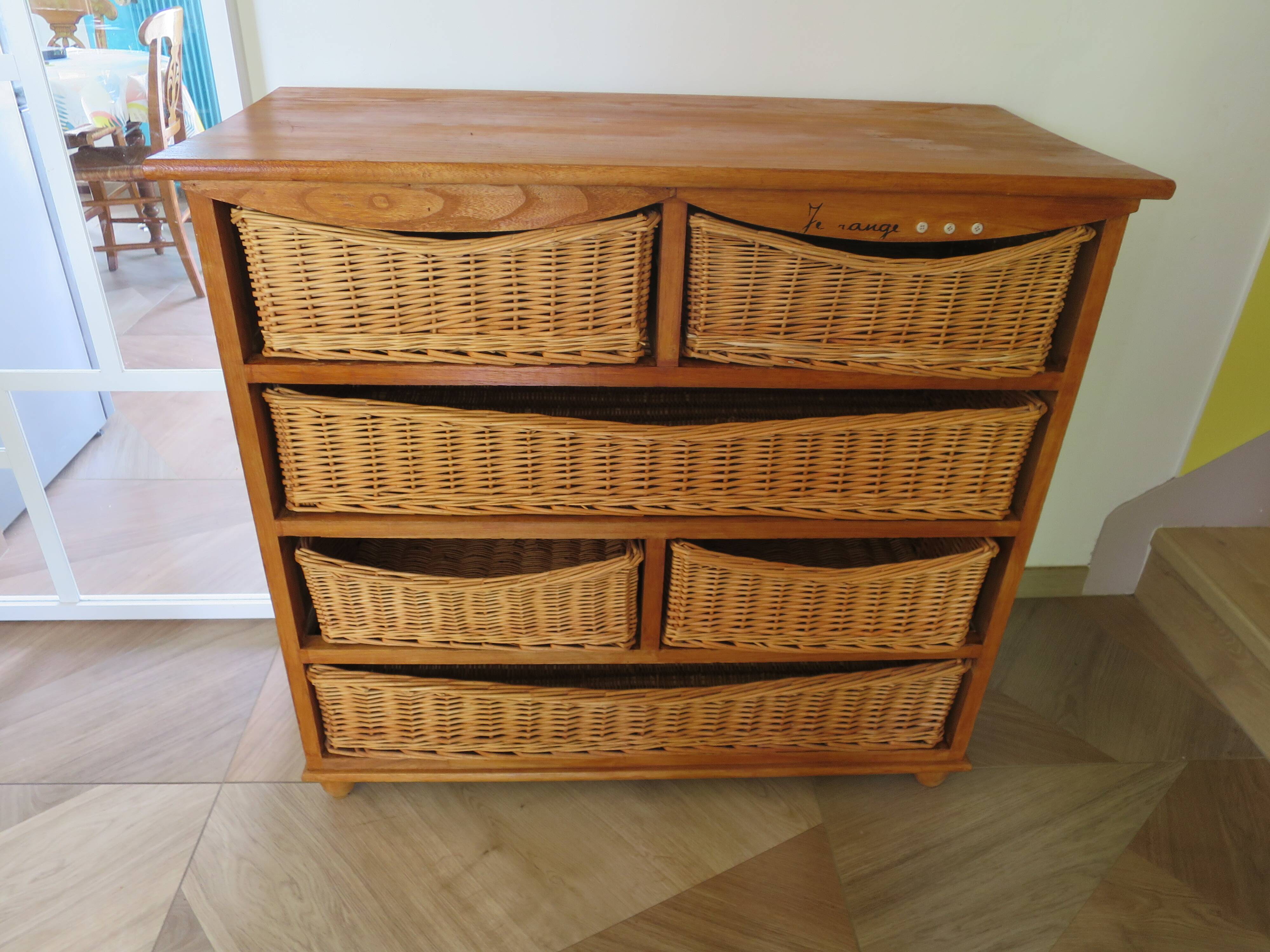 Storage furniture - wooden chest of drawers - 8 wicker drawers - bohemian countryside