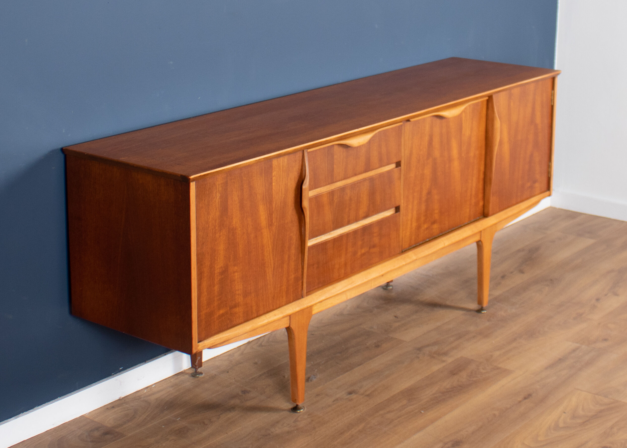 Retro teak 1960s jentique mid century sideboard with folded handles