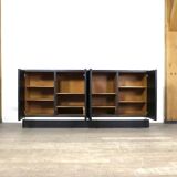 Midcentury Modern Brutalist Sideboard In Black Carved Wood And Chrome, Belgium, 1970s