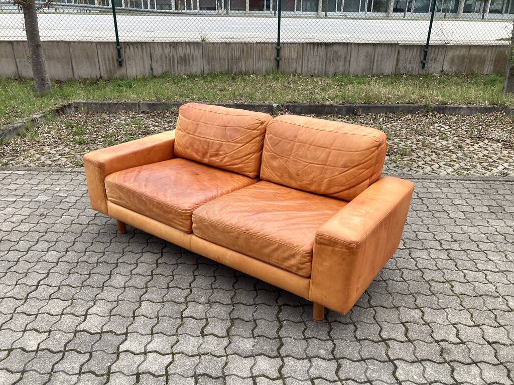 Danish Modern Mid Century Vintage Cognac Leather Sofa