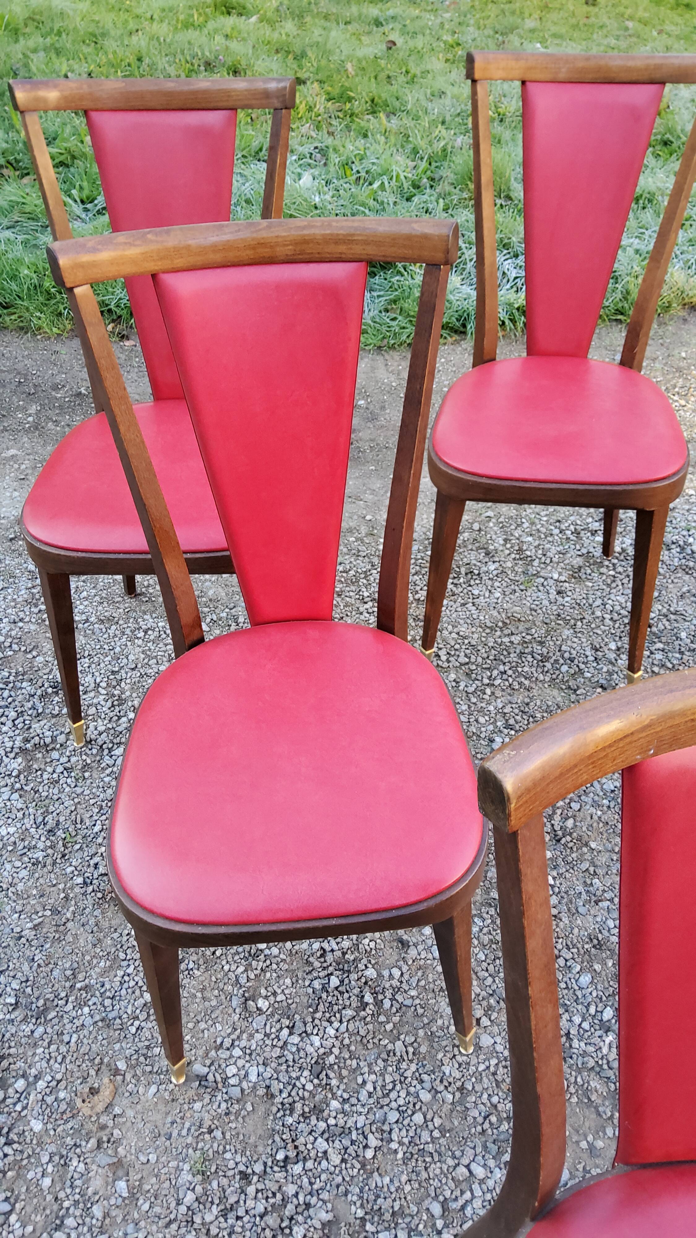 Set of 6 chairs from the 60s in red moleskine