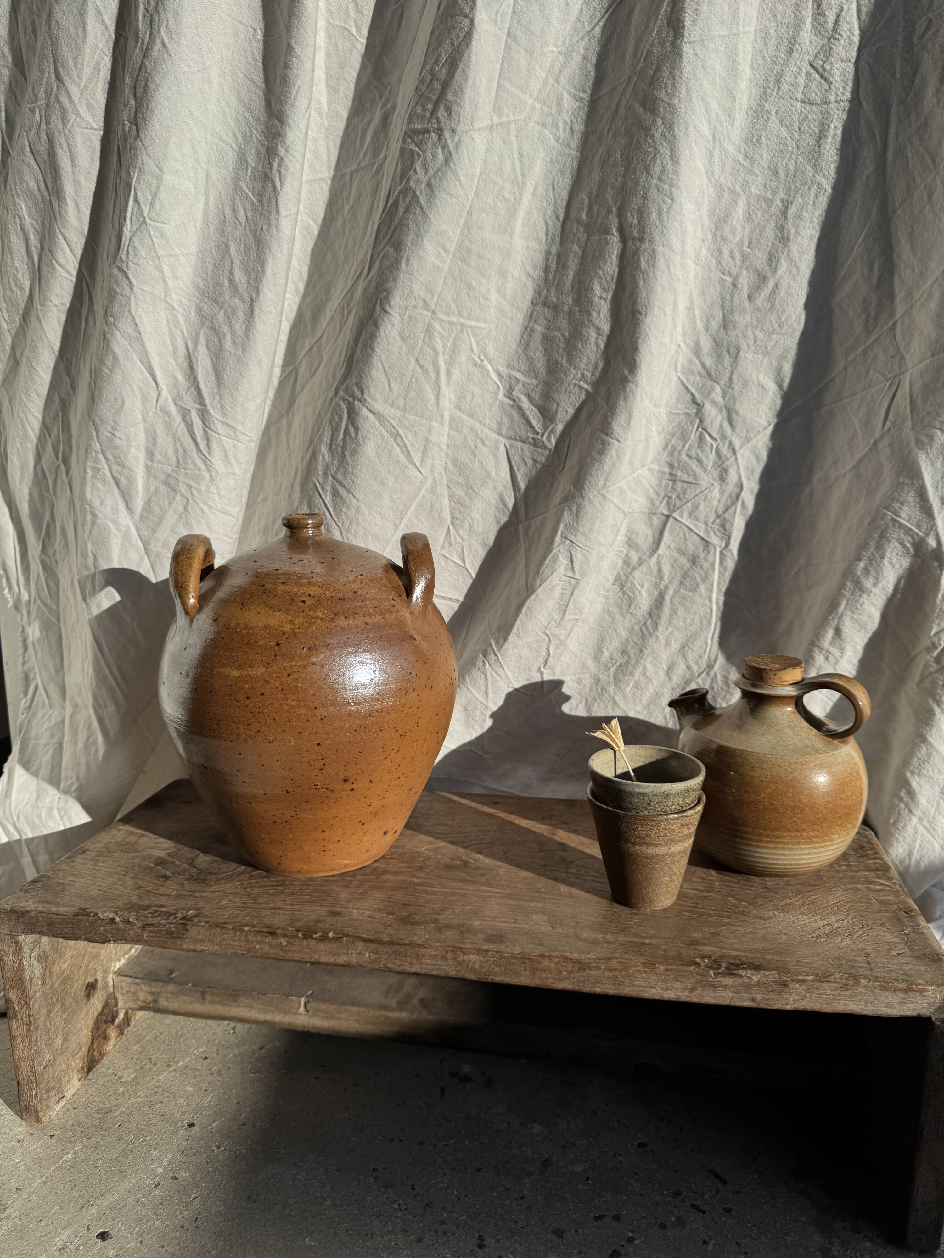 Large round stoneware jar