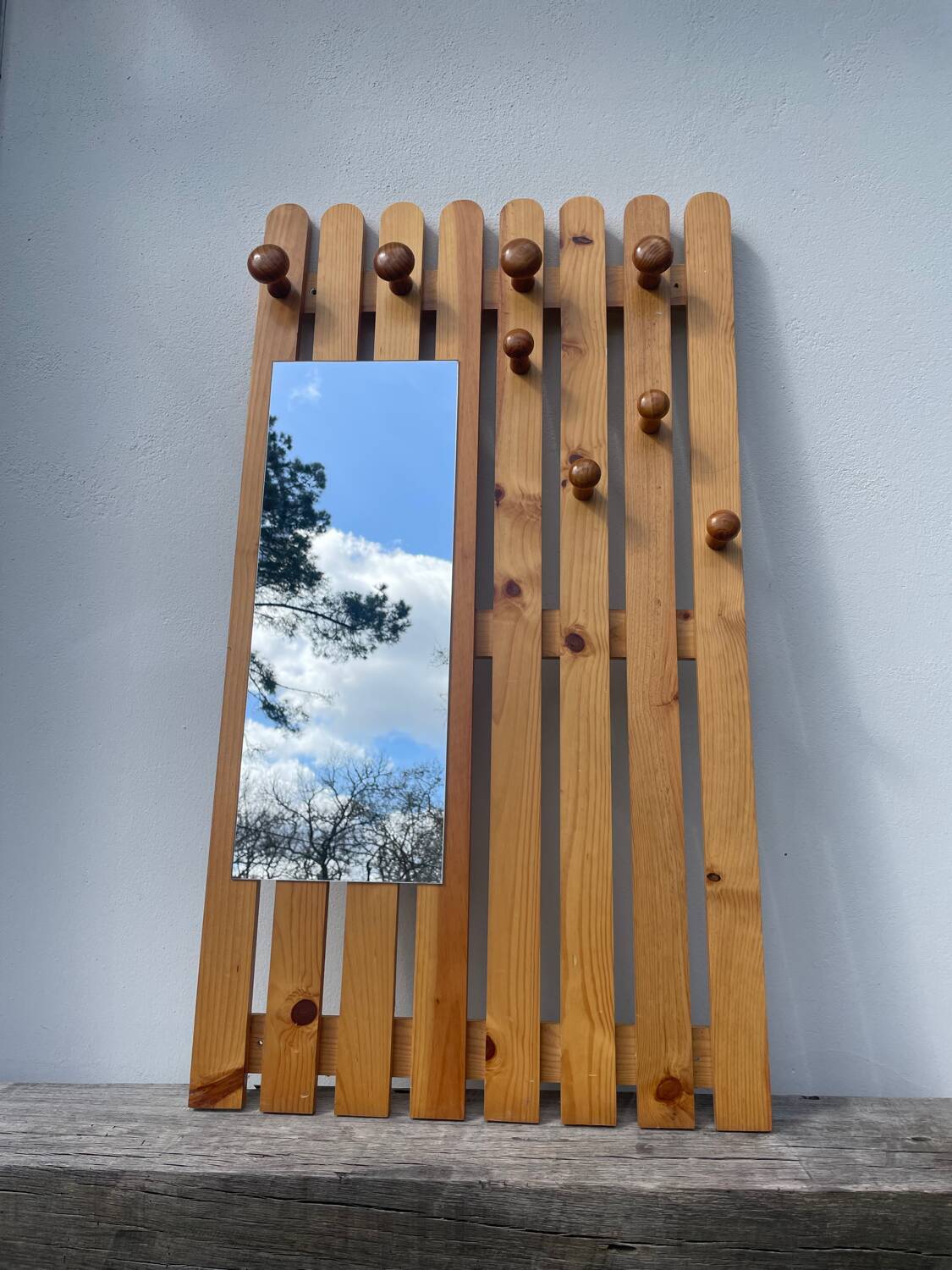 Pine mirror coat rack 1980