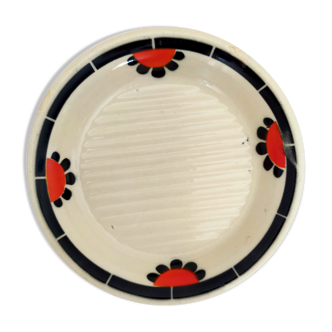 old vintage soap holder Art Deco earthenware wolf mill toledo color white, red and black