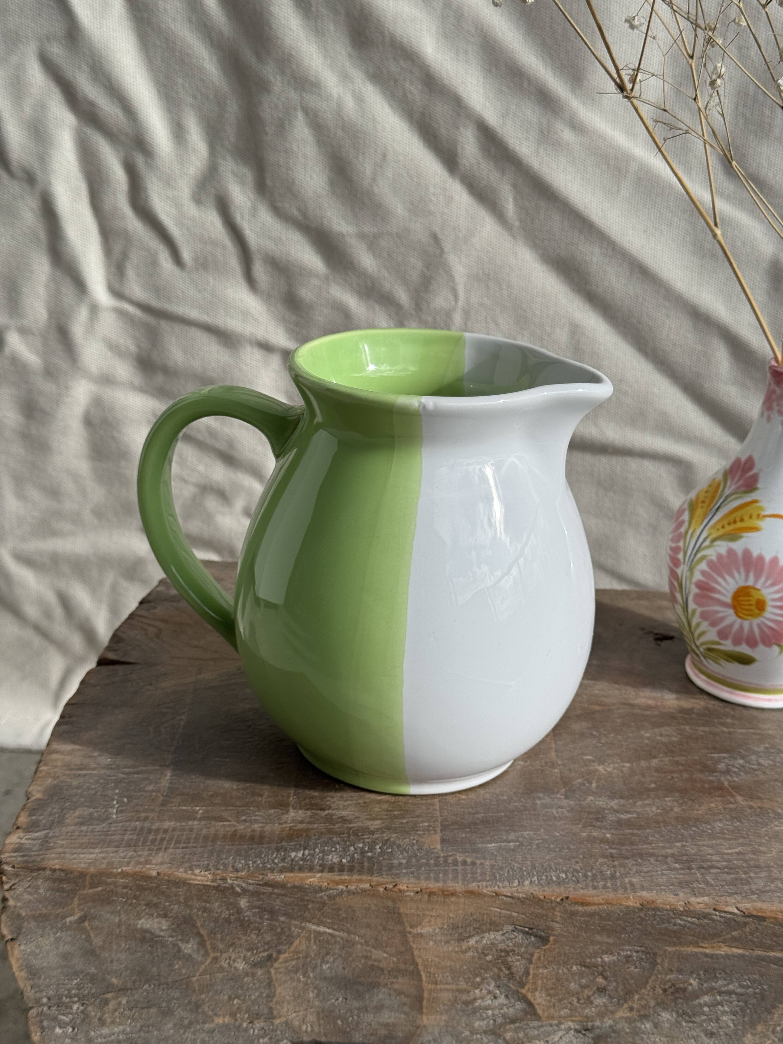 Mini vase with stylised flowers in green and yellow roses, H15.5.