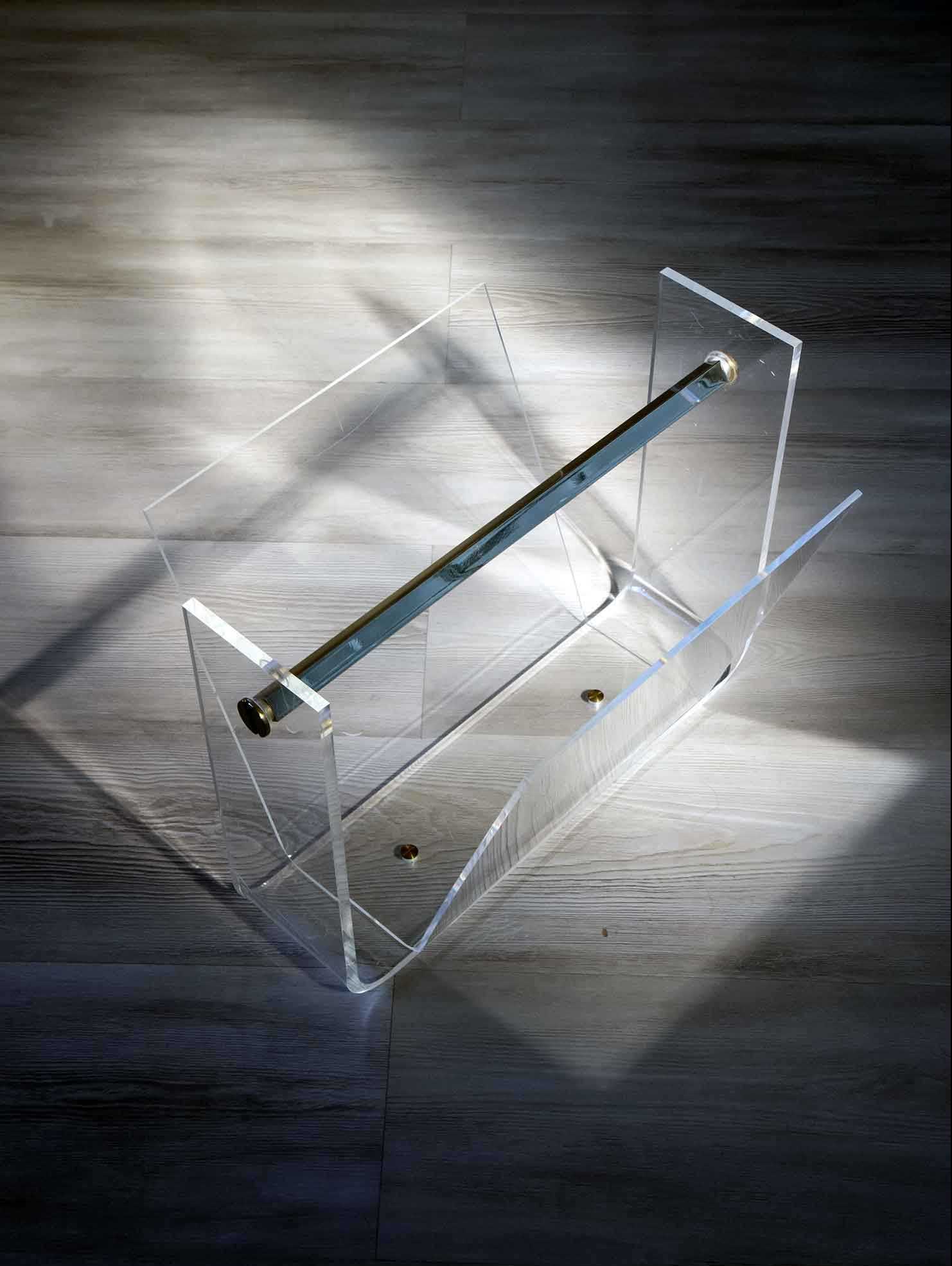 David Lange magazine-rack, in plexiglass and brass years 80