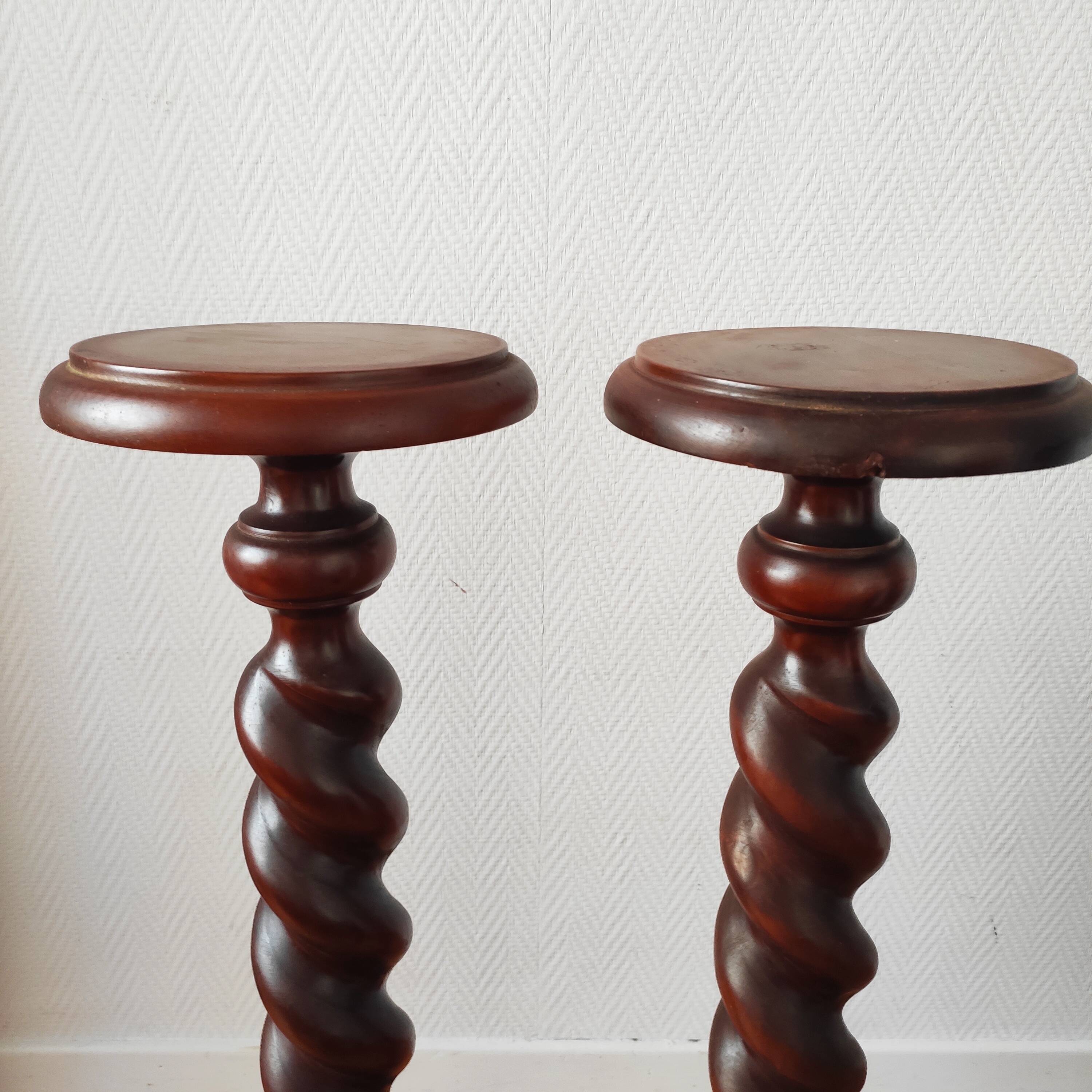 Pair of turned wooden pedestals