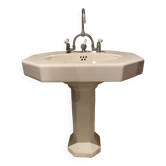 Double 1930s sinks on pedestal + shelf
