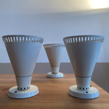 Suite of 3 wall lamps, vintage, white lacquered metal, lita 1970 france