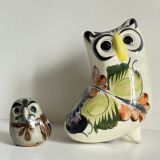 Duo de hiboux en céramique artisanale vintage
