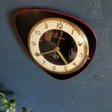 Vintage formica clock silent asymmetrical wall clock "Ajas Besançon black red"