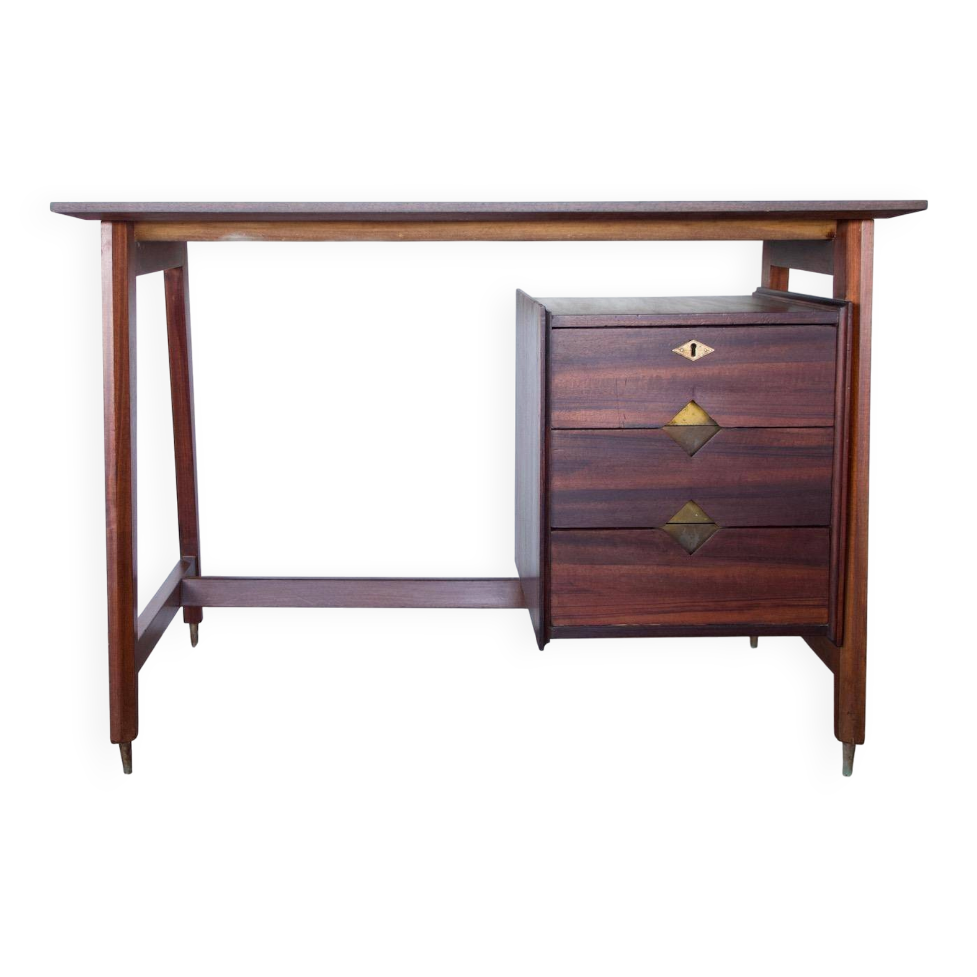 Small Italian wooden desk with brass details.