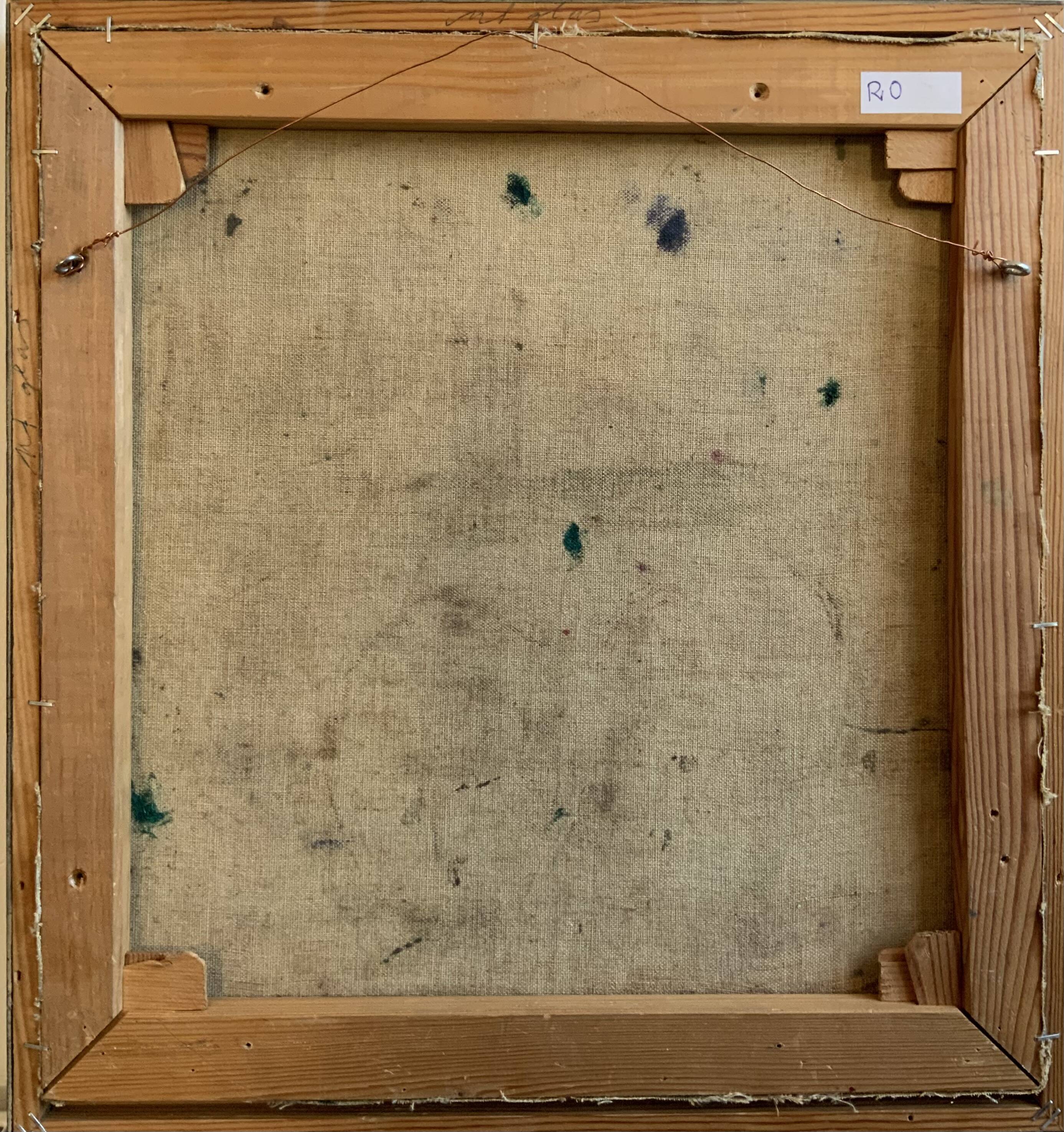 Vintage Oil On Canvas Interior with Woman Signed By Artist W.S., circa 1950s