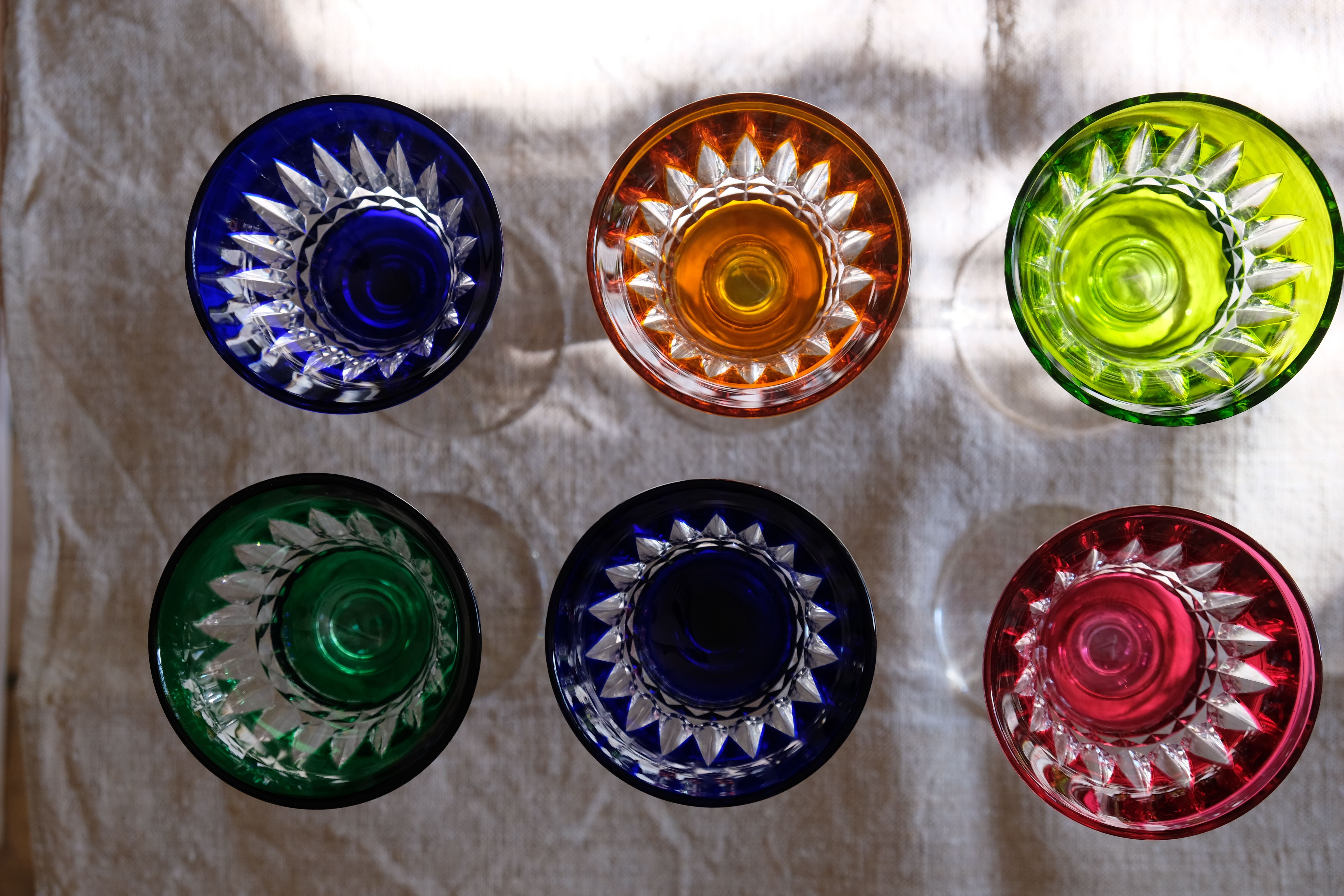6 Baccarat glasses Piccadilly Model in colored crystal