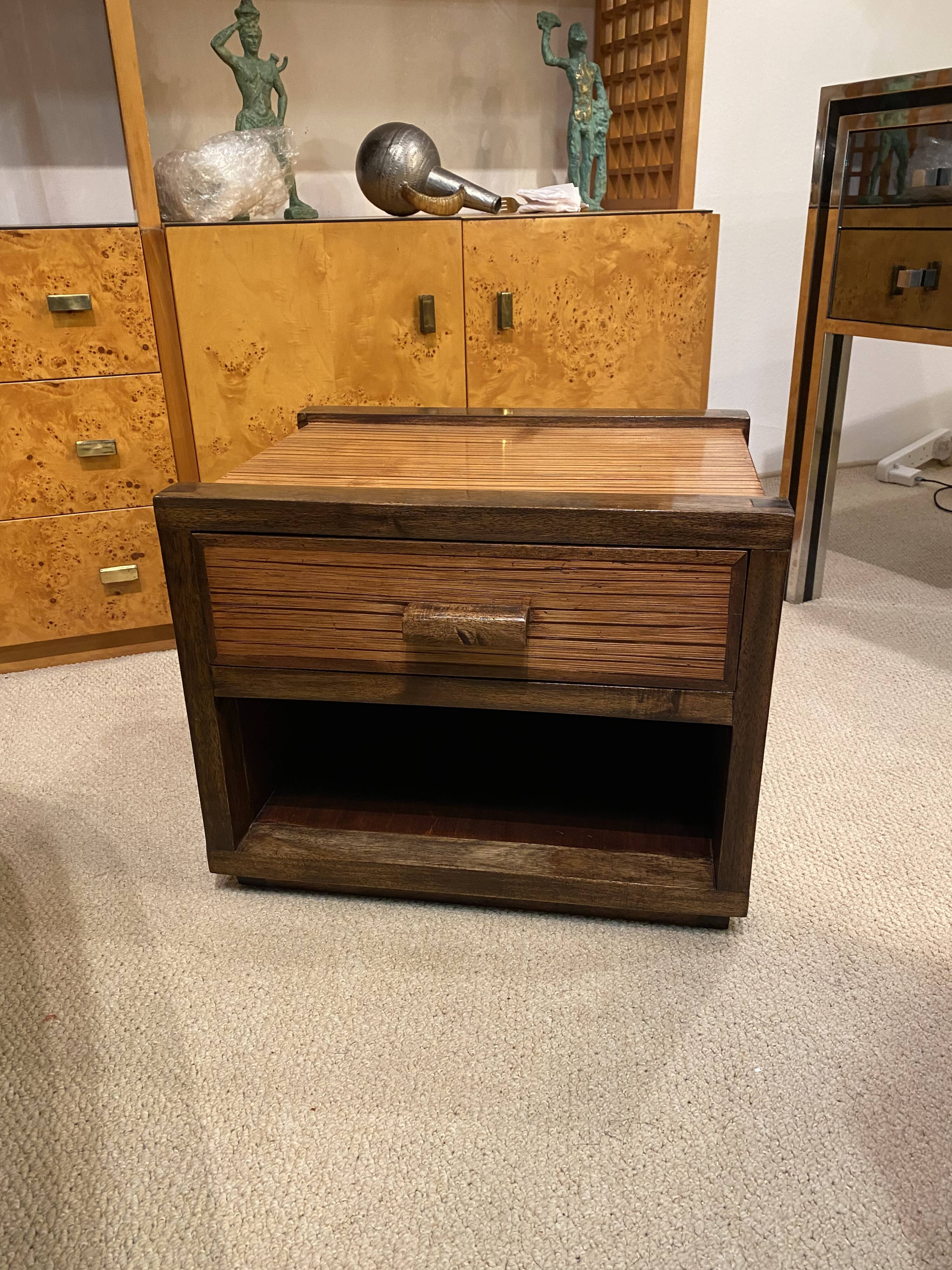 Art Deco Bedside Tables 1980s Zebra Oak Wood Vintage Drawers Lacquered