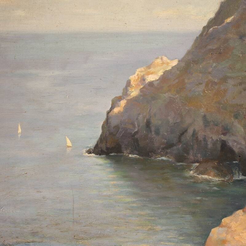 Peinture de paysage signée vue sur la mer, Espagne 20e siècle