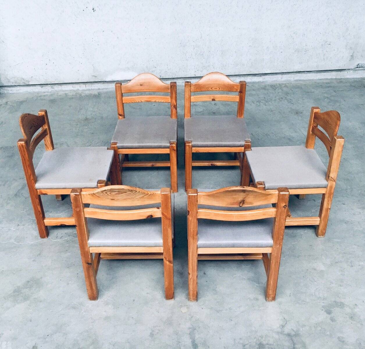 Brutalist Square Model Pine Dining Chairs, 1970s, Set of 6