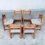 Brutalist Square Model Pine Dining Chairs, 1970s, Set of 6