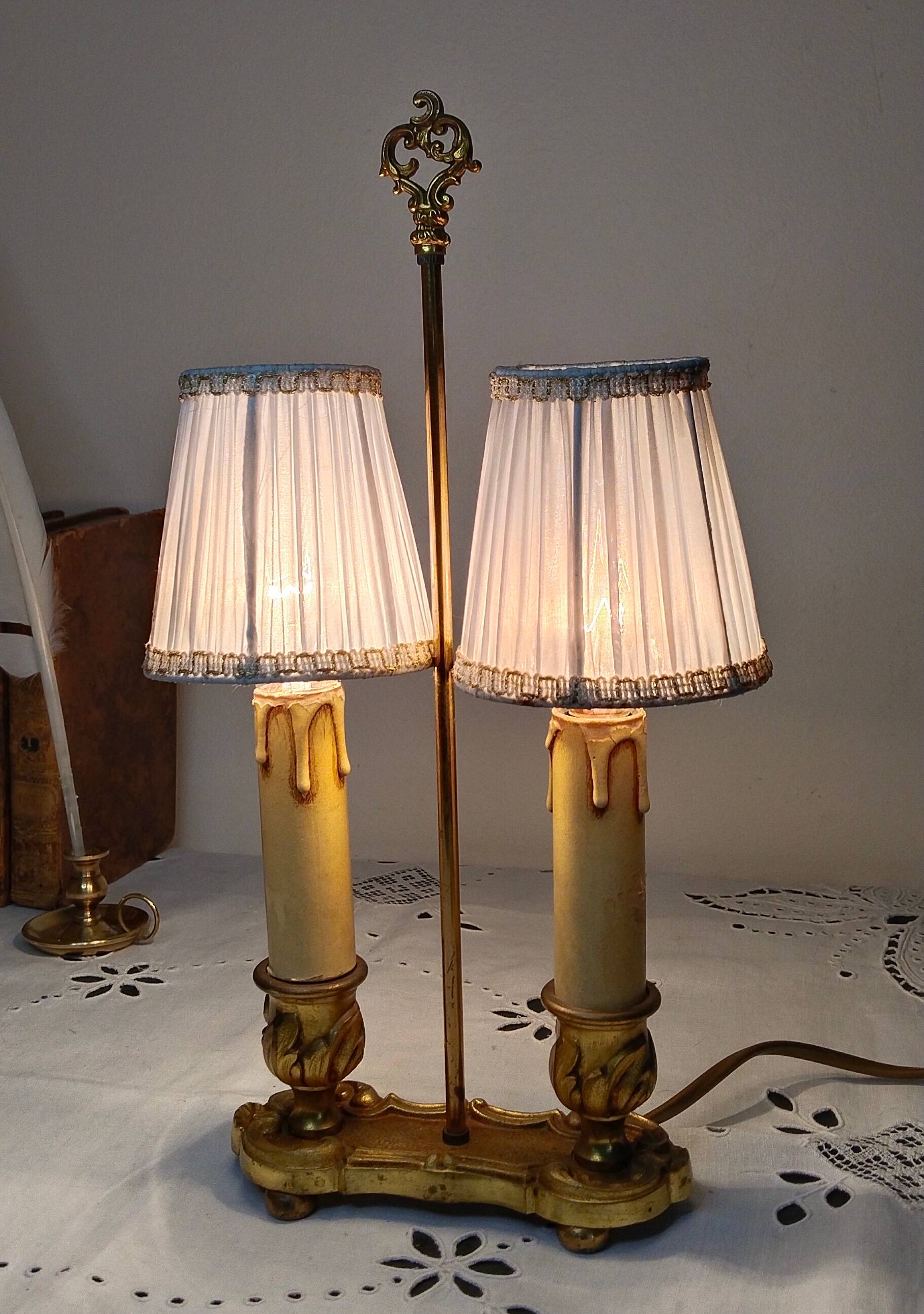 2-light hot water bottle lamp in gilded brass, bedside lamp, desk lamp