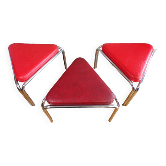 Set of 3 vintage Valeri triangle stools in skai