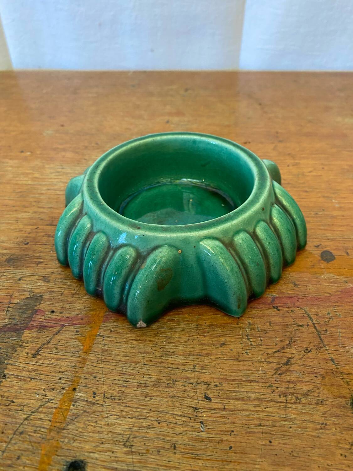 Antique Green Ceramic Ashtray Pocket Empty Vintage