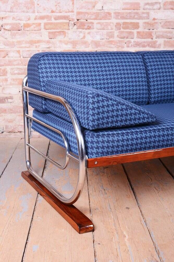 Czech Bauhaus Chrome and Beech Sofa attributed to Robert Slezak, 1930s
