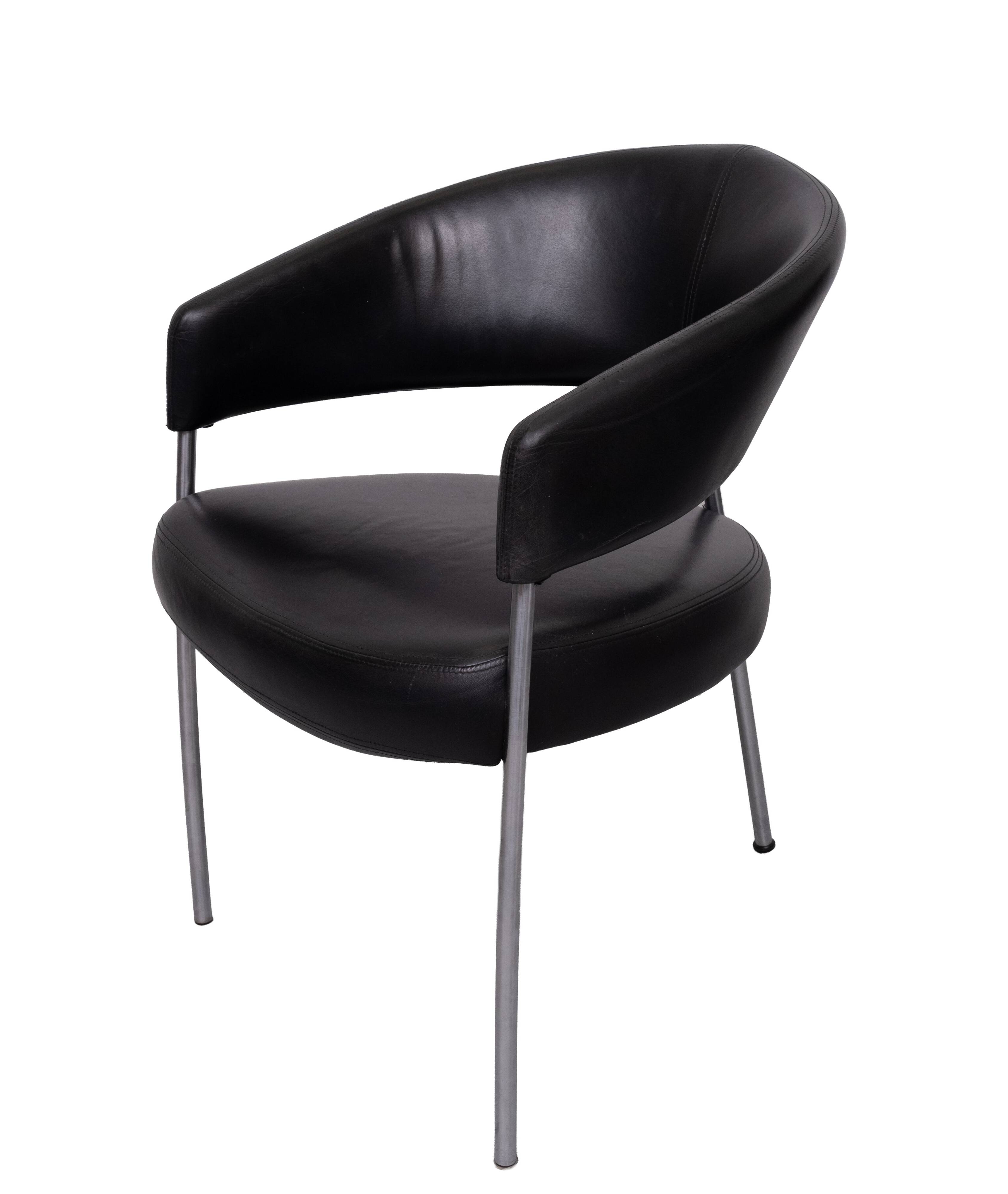 Set of 4 Black Leather Dining Chairs by Castelijn, 1990s