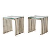 Pair of chrome-plated metal end tables or bedside tables. 1970s.