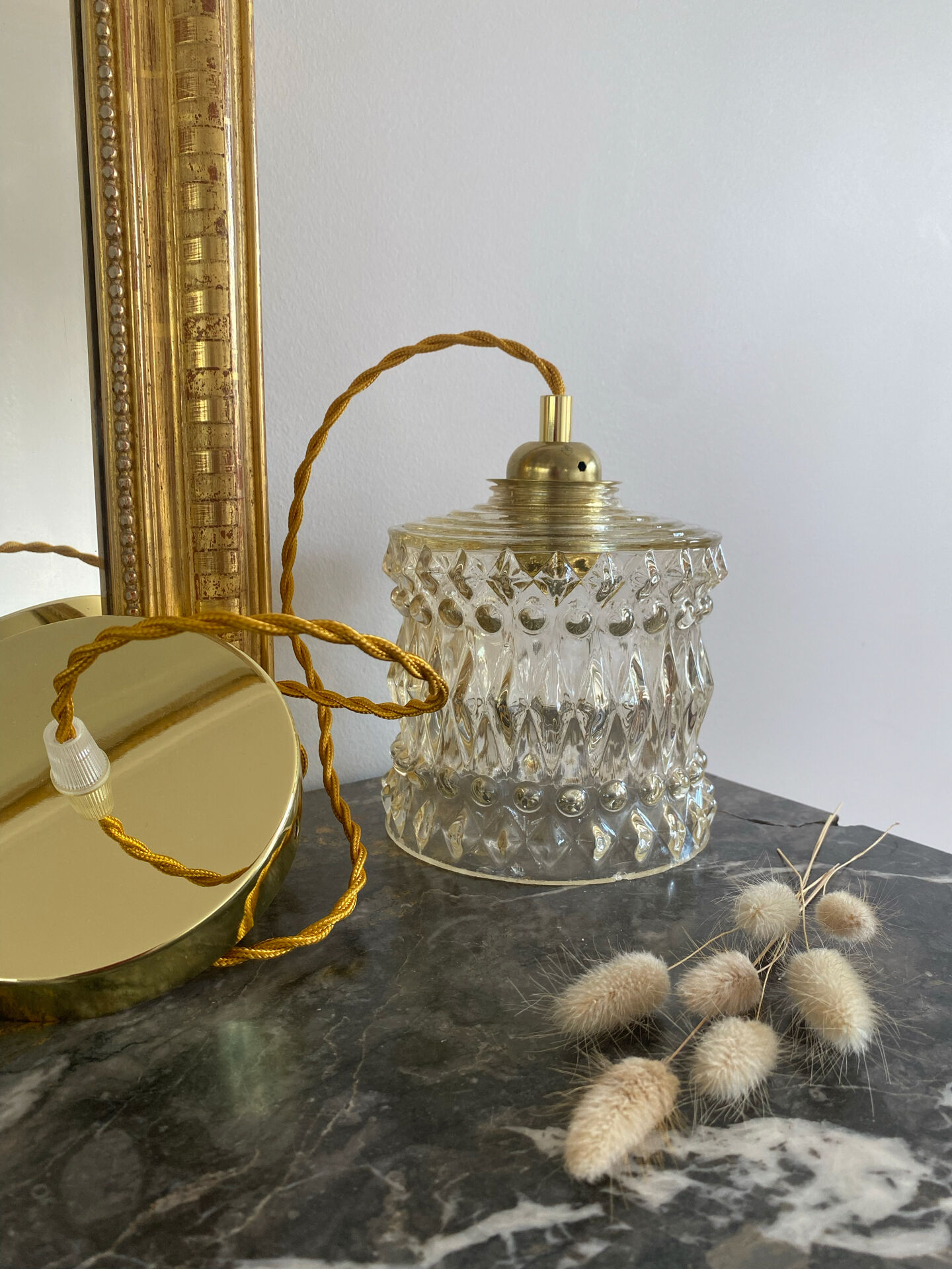 Vintage amber glass suspension globe
