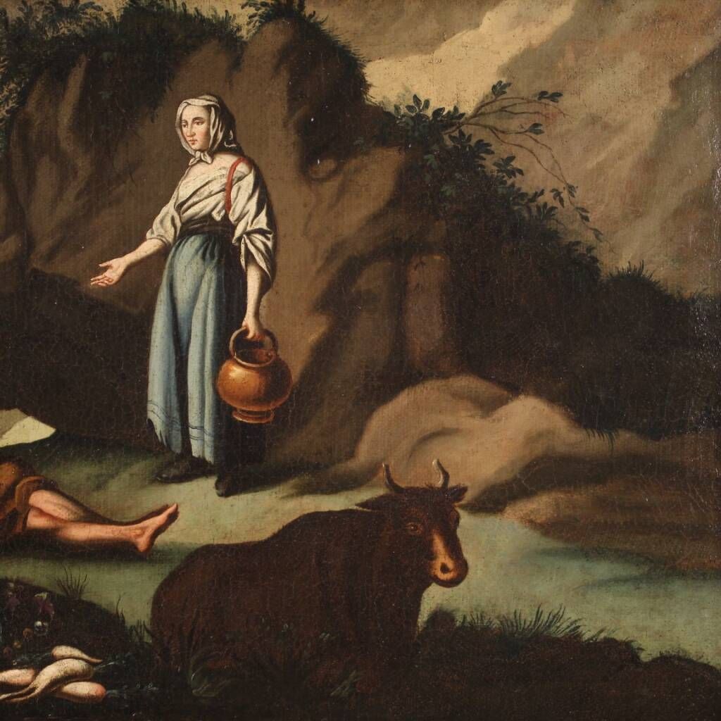 Painting landscape pastoral scene from the 18th century