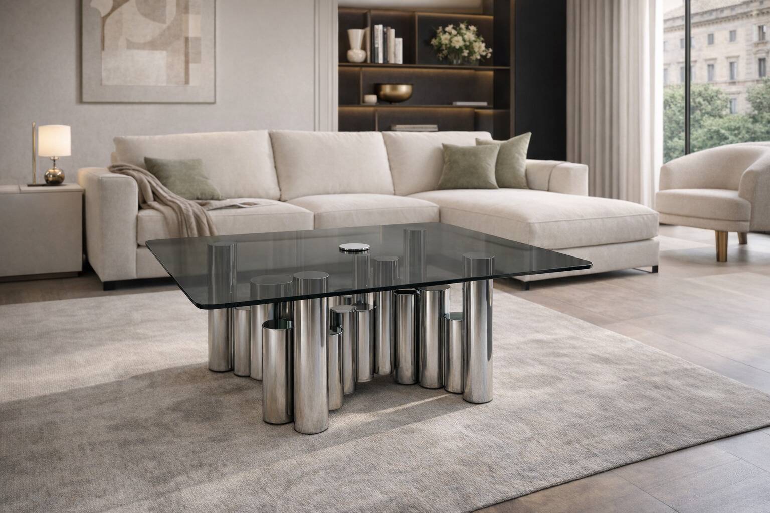 Tavolino Marco Zanuso - Design anni '70 - Cromo e Vetro Fumè