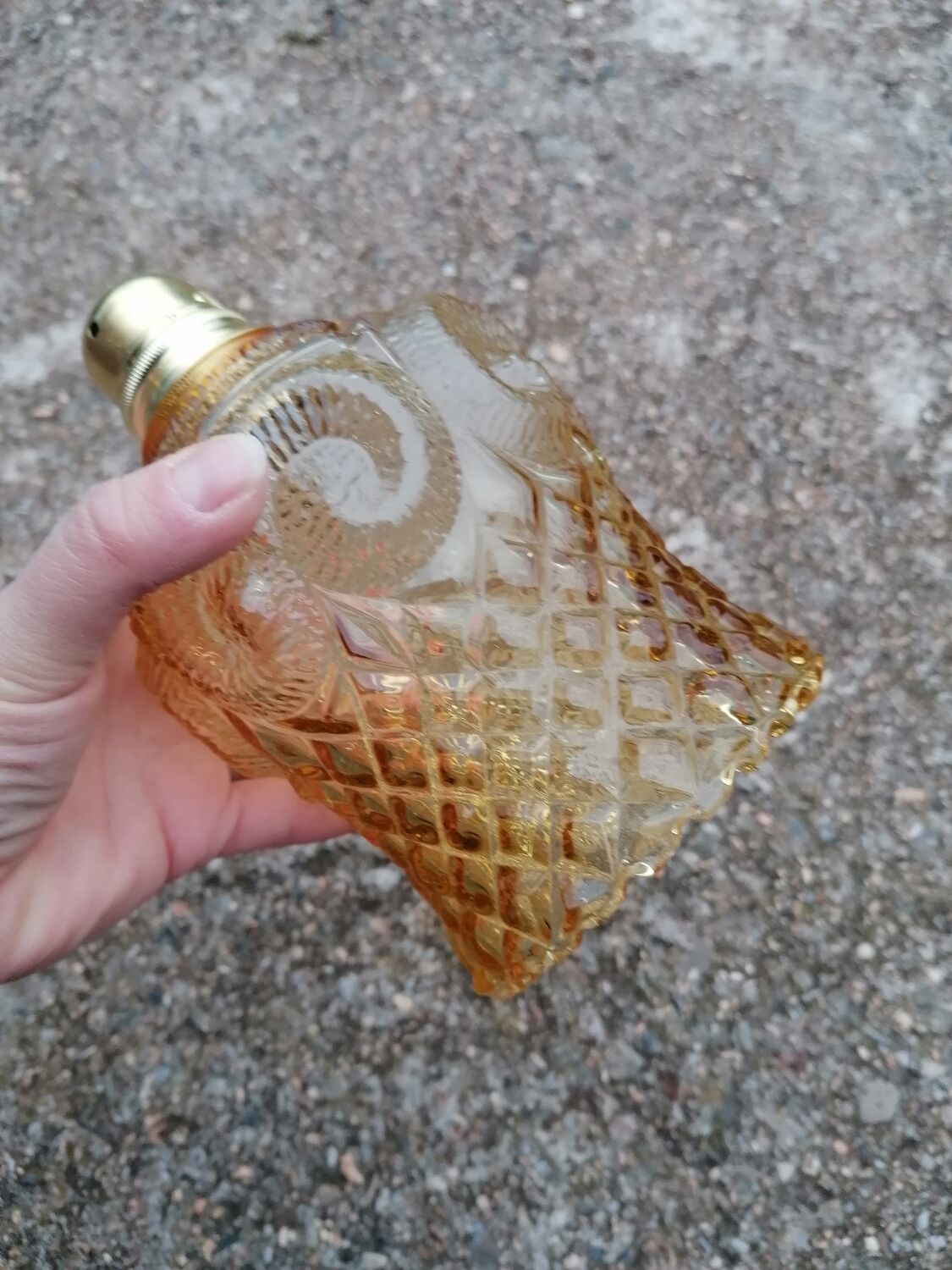 Vintage molded globe pendant lamp in yellow glass