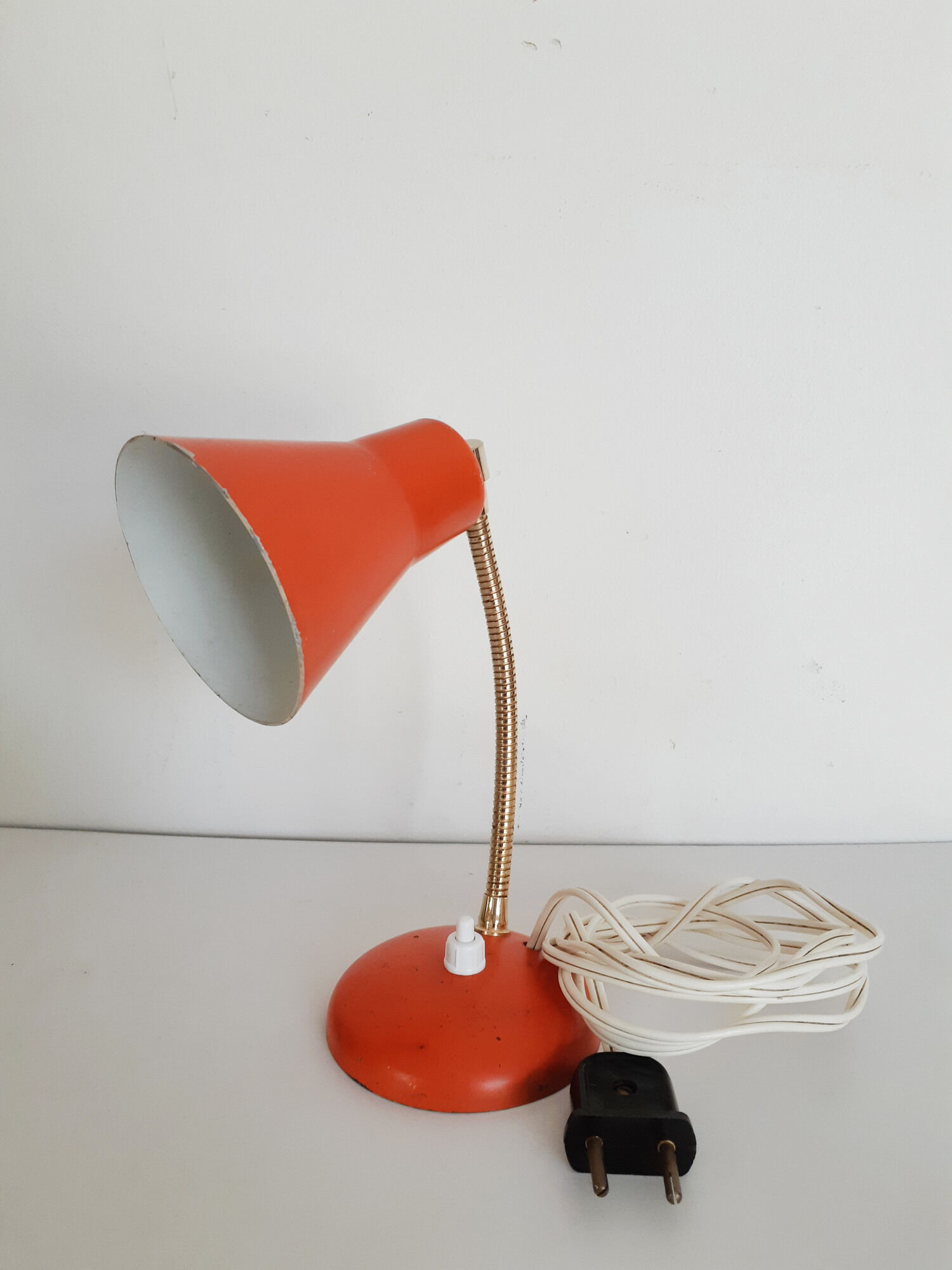 Orange tabletop casserole lamp, desk lamp, flexible, 50s, vintage French