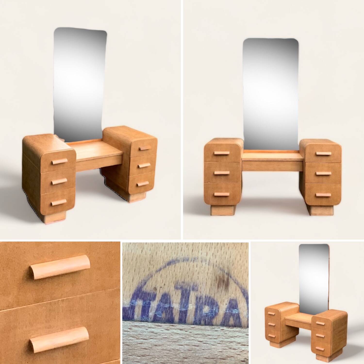 Art Deco dressing table in raw oak produced by Tatra Nabytok Czechoslovakia 1950