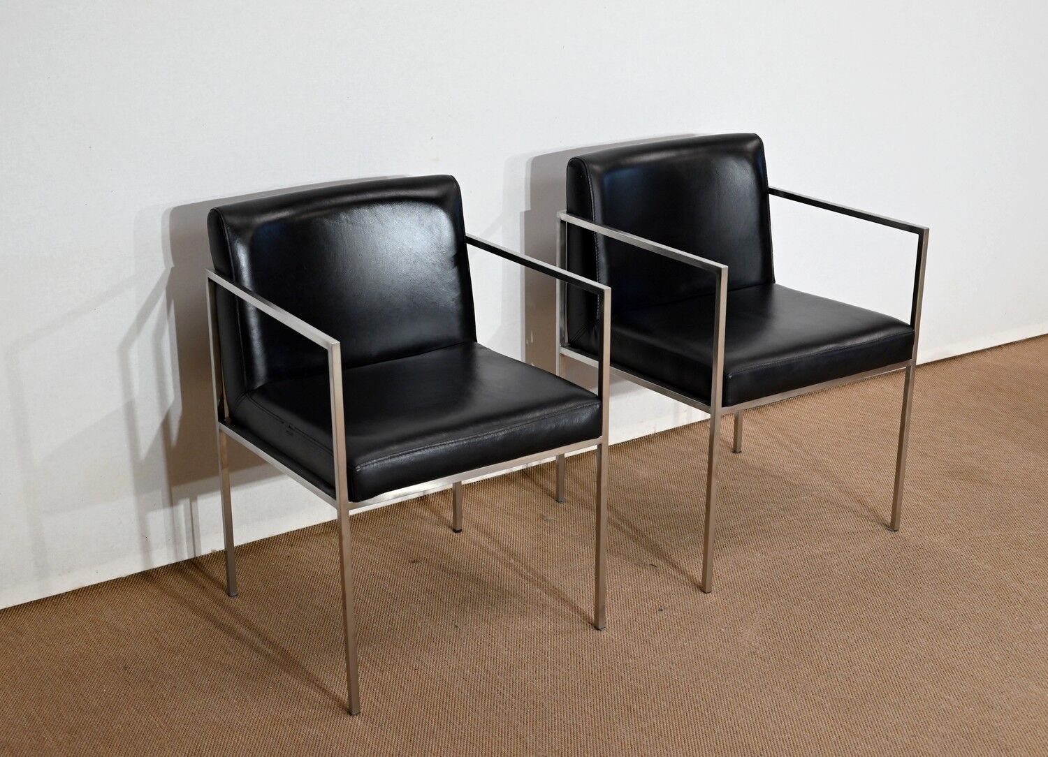 Pair of square armchairs, imitation leather – 1970
