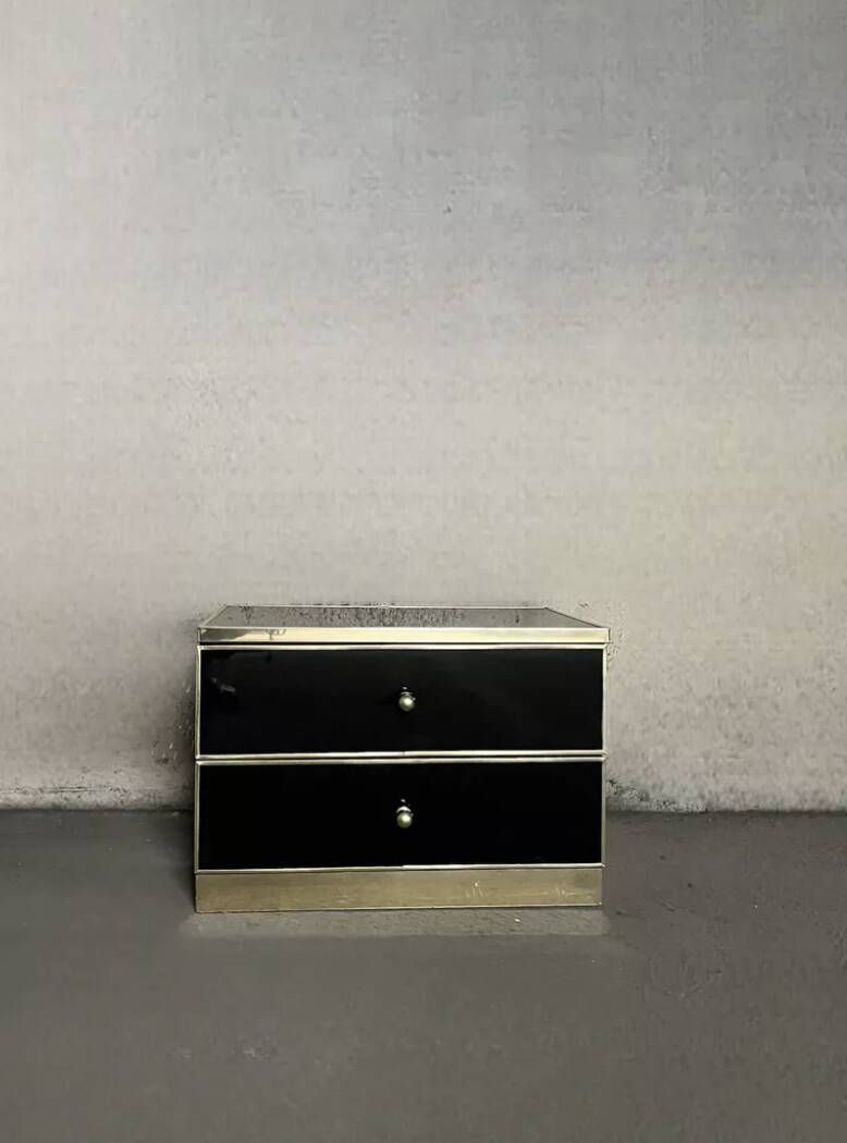 Pair of black lacquered and brass bedside tables, Roche Bobois 1970
