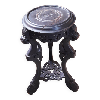 Antique carved side table with Indochinese inspiration, made of blackened wood