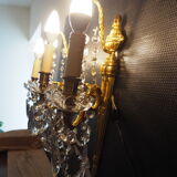 Pair of wall lamps two bronze lights with grapevines and crystal garlands – Louis XV style