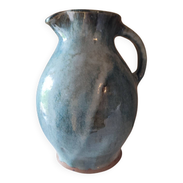 Blue crackle glaze stoneware pitcher