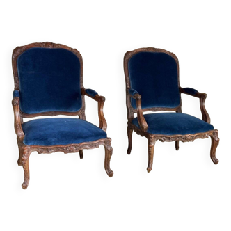 Pair of louis xv armchairs in carved fruitwood