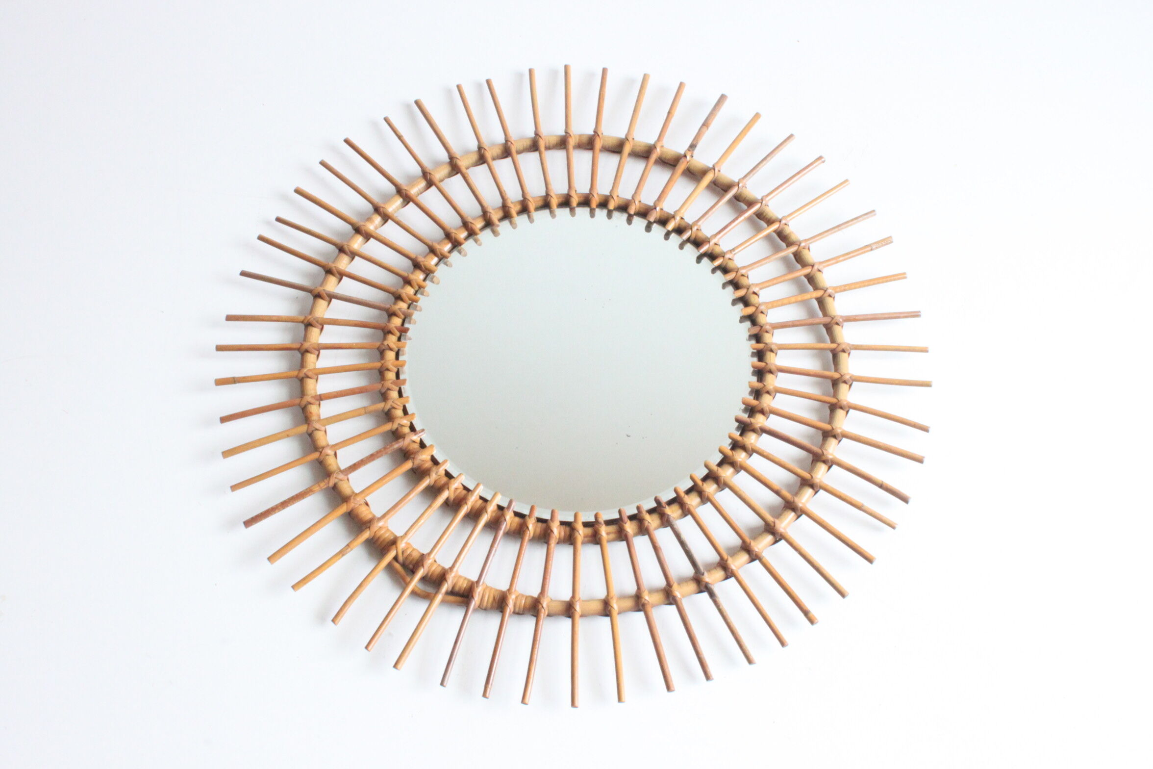 Rattan sunburst mirror 70cm, 1950