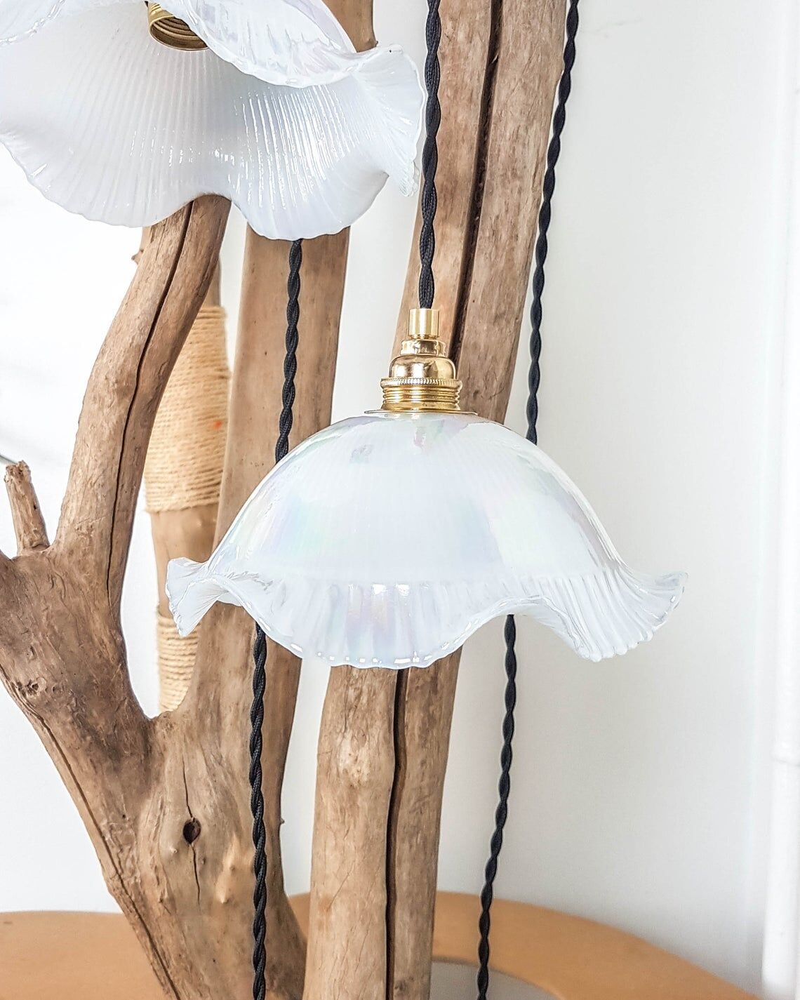 Pair of walking lamps with opaline globe
