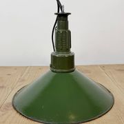Industrial Green Enamel Military Pendant Lamp with Cast Aluminium Top, 1960